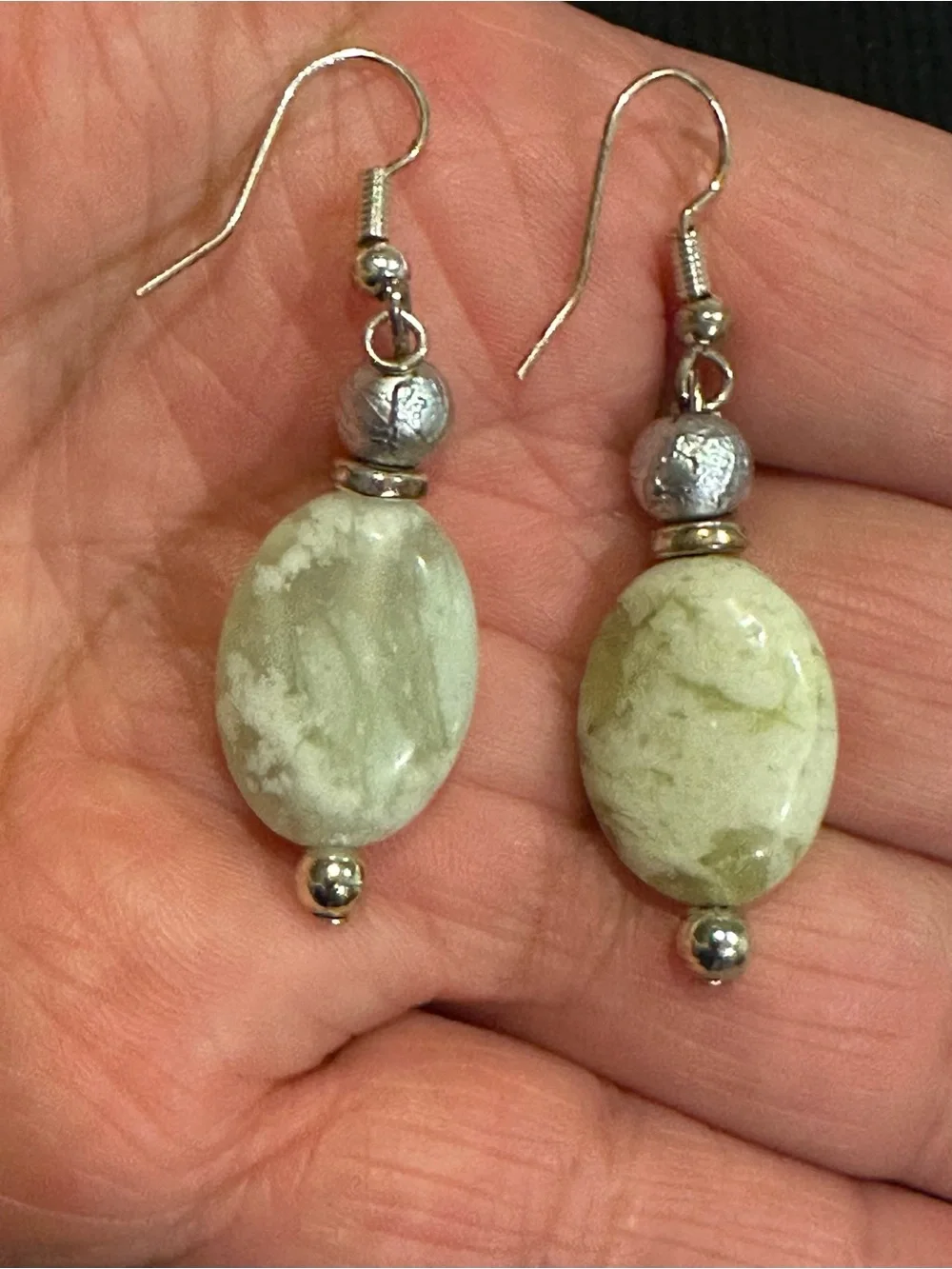 Natural Serpentine Green Jasper Dangle Earrings Handmade Artisan Boho Coin Drop